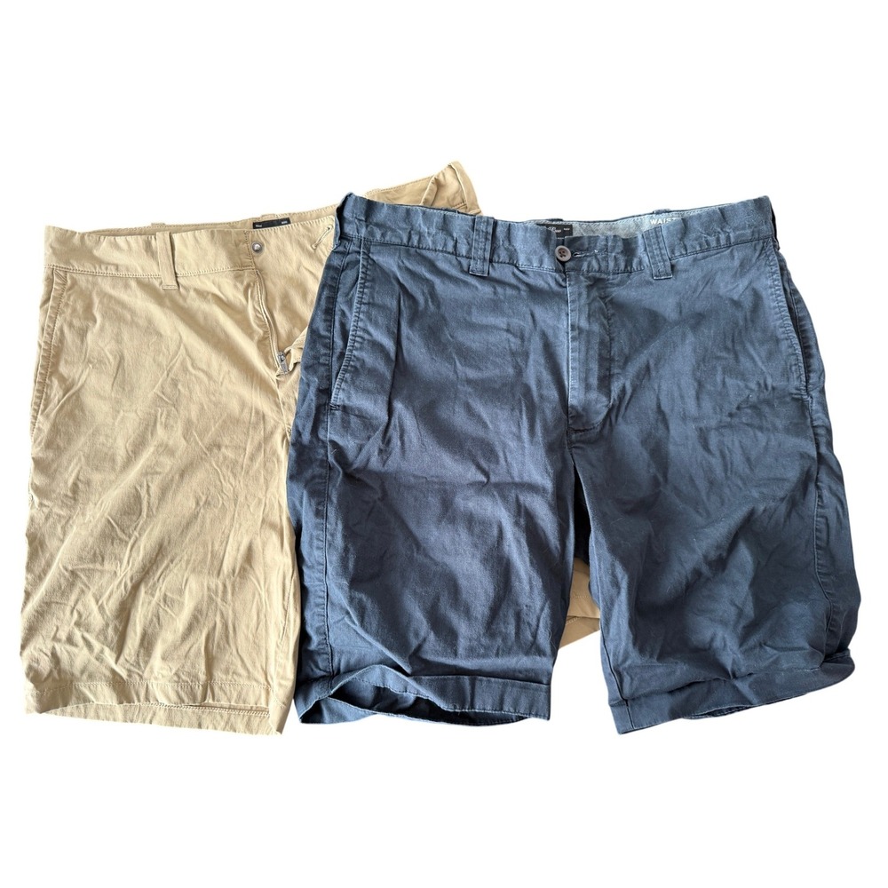 J.Crew Mens Shorts Lot of 2 31" Khaki Tech Performance Navy Blue Stretch Chino